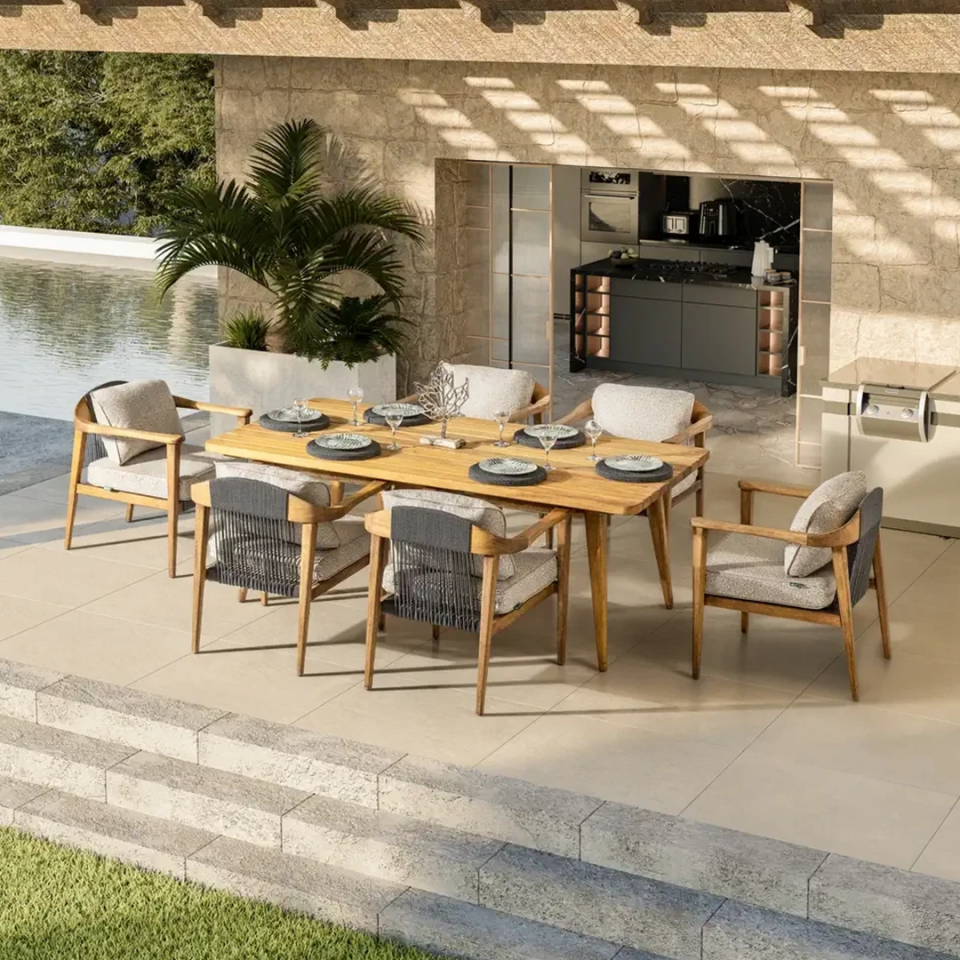 Ecolux APOLLO İroko Bahçe Balkon Yemek Takımı 6 Kişilik