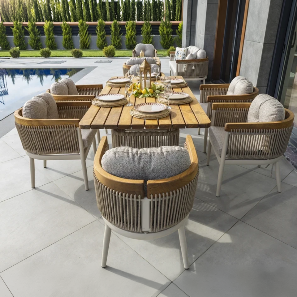 Adalux MİNERVA Alüminyum Bahçe Balkon Yemek Takımı 6 Kişilik