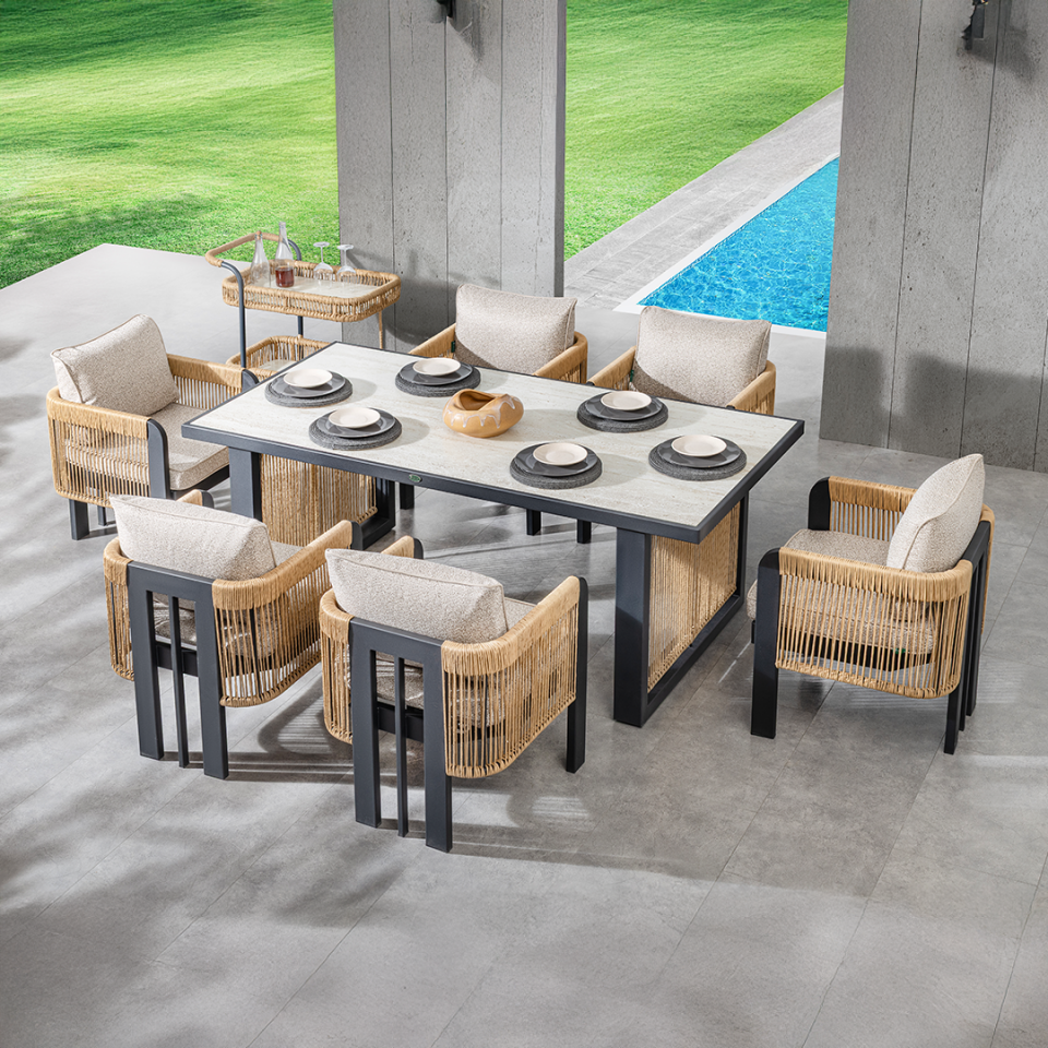 Adalux ATLAS Alüminyum 6 Kişilik Bahçe Balkon Masa Takımı
