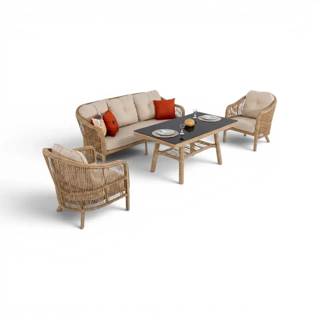 Adalux LUCCA 3-1-1 Rattan Bahçe Balkon Rattan Oturma Grubu