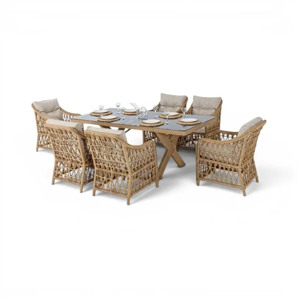 Adalux Dora 6 Kişilik Rattan Bahçe Balkon Masa Takımı