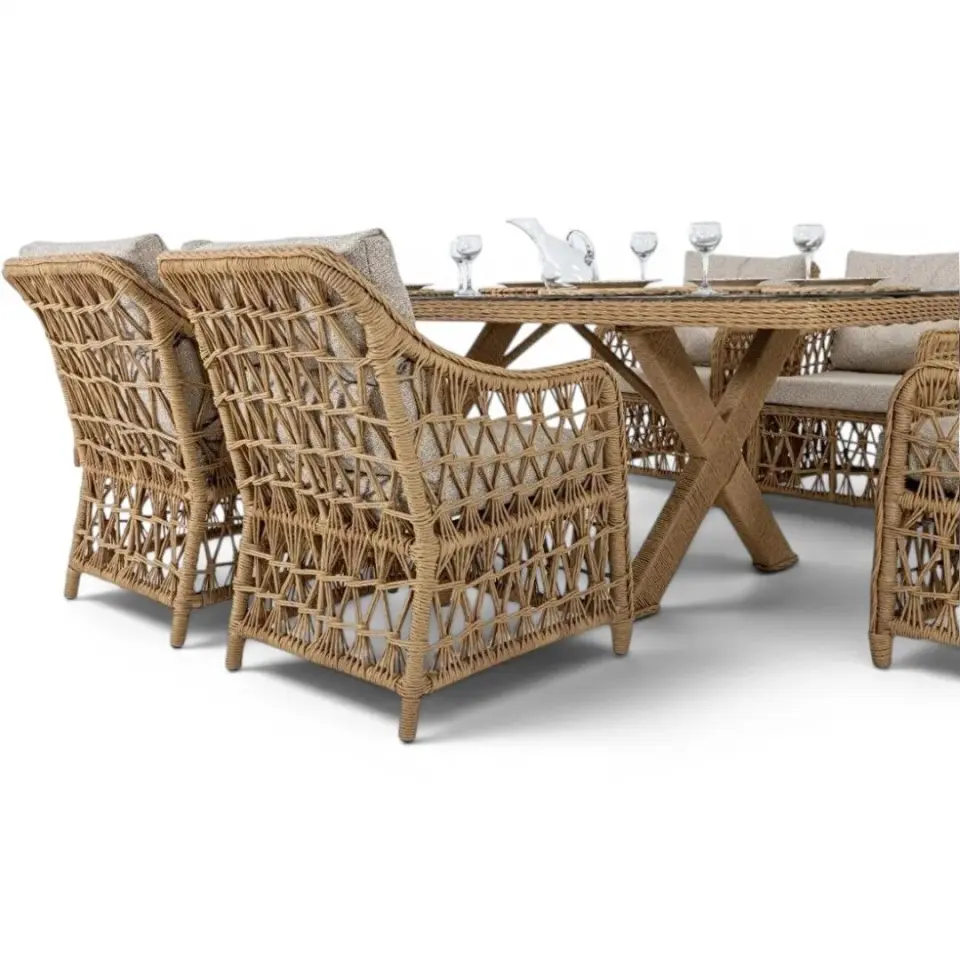 Adalux Dora 6 Kişilik Rattan Bahçe Balkon Masa Takımı