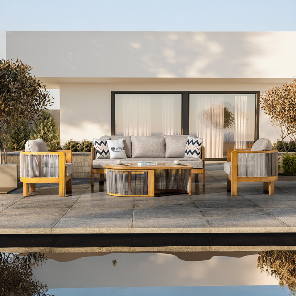 Adalux ARES 3-1-1 Ireko Wood Bahçe Balkon Oturma Grubu